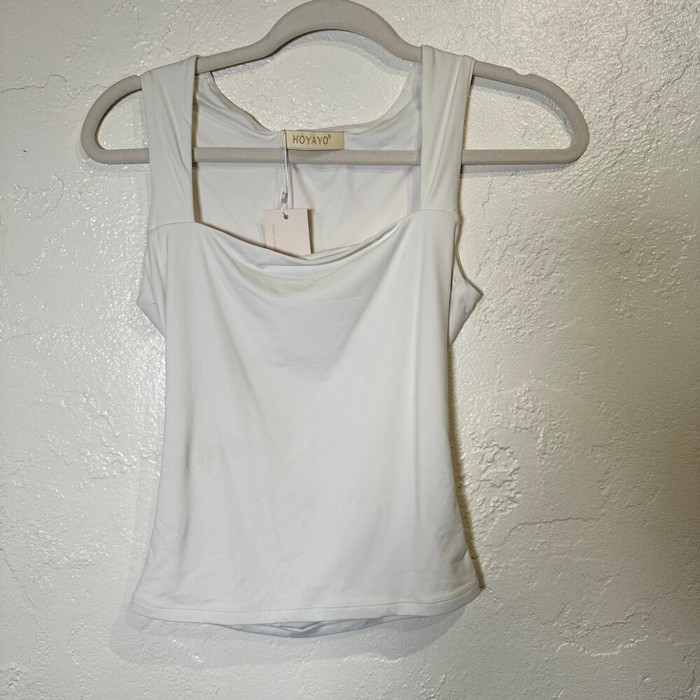 NWT Hoyayo Crop Tank Size Small Cream Ivory Stretchy Layering Square Neckline